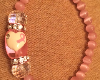 Pink Cats Eye Breast Cancer Bracelet