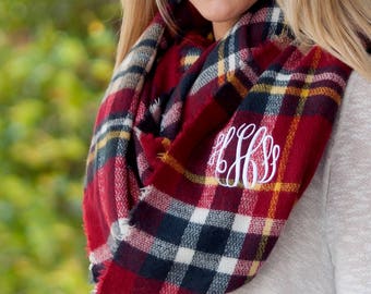 Monogrammed Infinity Scarf / Infinity Scarf / Plaid Infinity Scarf