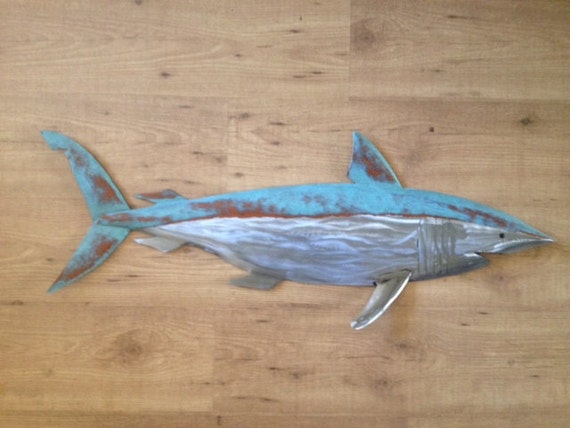 Shark Metal Fish handmade Wall sculpture 36in Beach Coastal Tropical