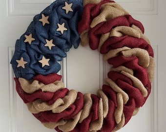 Patriotic wreath, patriotic burlap wreath, flag wreath, primitive wreath, farmhouse wreath, military wreath, farmhouse decor