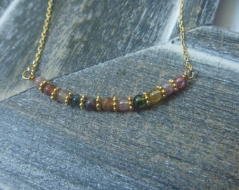 Necklace tourmaline gemstone and flower beads