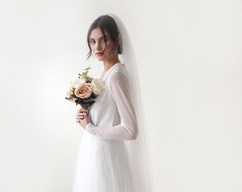 wedding Veil, chapel length veil, dots tulle veil, train length veil, 4020
