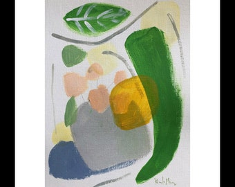 abstract painting acrylic painting on paper small abstract painting pink and green spring green pamela munger original