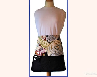 Black Floral 3 pocket Half Apron , Utility Apron, Vendor Apron, Teacher Apron, Cleaning Apron, Waitress Apron, Craft Apron, Toolbelt Style