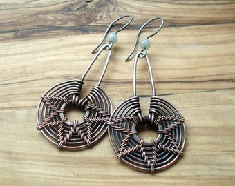 Tribal Earrings - Wire Wrapped Earrings - Copper Earrings - Wire Woven earrings - Wire wrap jewelry - Geometric earrings - Long earrings