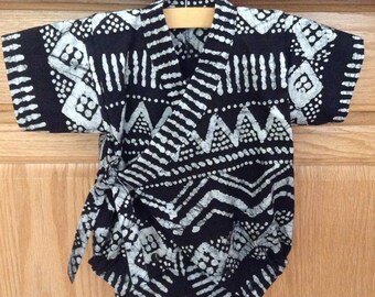 Black White Baby Kimono, Batik Baby Kimono, Aztec Baby Kimono, Japanese Baby Kimono, Baby Kimono, Baby Jinbei, 0-3 Mo, 3-6 Mo, 6-12 Mo