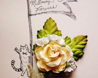 Sugar Pink pastel blue forget me nots Rose Mixed bunch Vintage style Millinery Flower spray Bouquet corsage