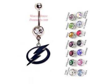 NHL Tampa Bay Lightning Logo Belly Ring. Authentic Charm on Your Choice of Gem Colors!