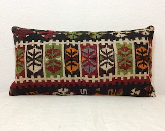 Kilim Pillow Cover 12”x24” 30x60cm Lumbar,Handmade,Handwoven,Turkish Kilim,Vintage,Home Living,Interior