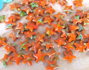 Star Glass beads, set of 14, detach beads, glass beads, large beads, orange beads, cute beads