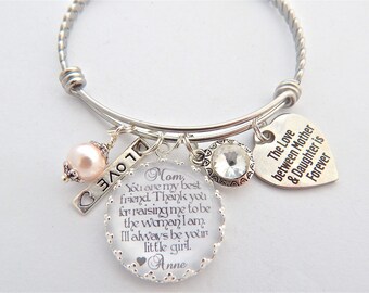 MOTHER Daughter Gift-Mother of the Bride Gift-Wedding Keepsake-Charm BRACELET Your my Inspiration, Glass Dome Bangle-Holiday Wedding Gift