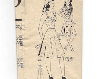 1940s Mail Order #3481, Misses' Halter Dress and Bolero Jacket Pattern, The American Weekly, Size 12 Bust 30