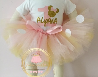 Minnie mouse birthday outfit - minnie mouse 1st birthday -pink and gold minnie mouse outfit - 1st birthday outfit