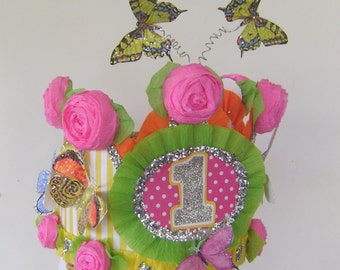 Butterfly Birthday hat, Butterfly Birthday Crown butterflies, 1st Birthday hat, Garden part crown, customize