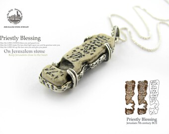 Special order (reserved) - The scrolls - the old Priestly Blessing in Paleo-Hebrew alphabet on Jerusalem stone silver necklace pendant