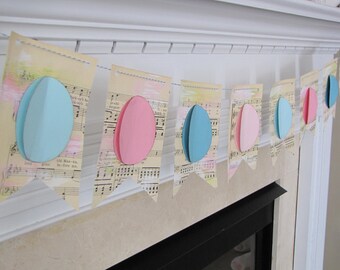 EASTER EGG vintage sheet music banner bunting garland decoration