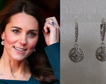 Kate Middleton Duchess of Cambridge Inspired Replikate Round Cluster Clear Crystal Silver Tone Earrings