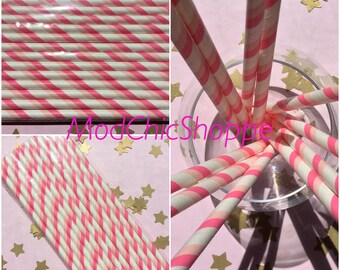 Pink Stripe Paper Straws, set of 12. Great for baby shower or girls birthday!
