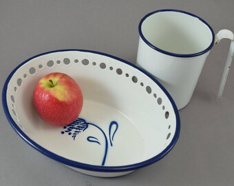 German Enamelware, Enamel bowl, Enamel pot, Milk Pot, Vintage Enamelware, European Enamelware, Vintage Kitchen Storage, Rustic Farmhouse