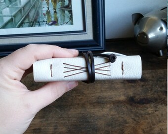 Handmade Leather Journal, Pocket-Size, White 3 x 4.5 Journals by The Orange Windmill 1735