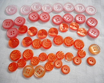 Pink - Coral 50 pc. Lot French Vintage 1970's New Old Stock Buttons (C697)