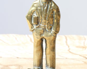 Brass Miner, Small Brass Miner Figurine, Inscribed Brass Miner