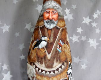 Korean Grandfather Santa Santa Haraboji hand painted gourd