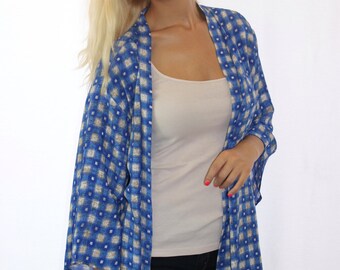 Blue Checkered Kimono, Sporty Duster Kimono, Handmade Boho Duster