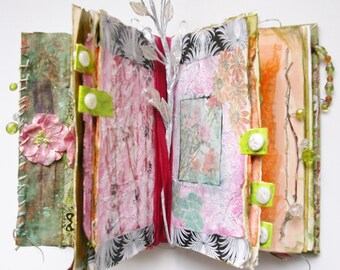 Flower Themed Altered Art Book, Handmade Garden Journal, Mixed Media Art Books