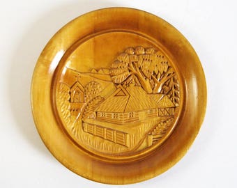 Lithuanian Souvenir - Vintage Carved Wood Wall Hanging - European Landscape Art - Wood Folk Art Wall Decor - Palūšė Church Architecture