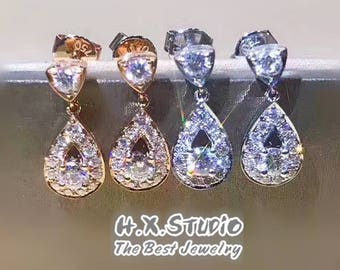 Solid 18K Gold Diamond Tear Drop Dangle Earrings, 18k Diamond Pear Shape Earring, Wedding/Bridal/Bridesmaid Earring, Gift for Her, Wholesale