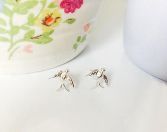 Silver Bird Earrings, Swallow Earrings, Sterling Silver Studs, Dainty Nature Earrings, Simple Earrings, Nature Lover Gift, Mothers Day Gift