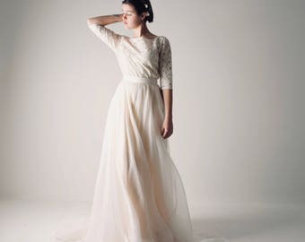 Long sleeve wedding dress, Boho Wedding dress, Lace wedding dress, Modest wedding dress, Simple Two piece dress, Wedding separates Plus size