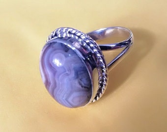 Crazy Lace Agate Ring, Gemstone Ring, Vintage Ring, Delicate Ring, Bridal Ring, Statement Ring, Sterling Silver Ring, 925 Silver Ring