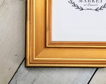 Plein Air Gold Wood Picture Frame with White Mat 8x10, 9x12, 11x14, 14x16, 16x20 Custom Standard and custom sizes available.