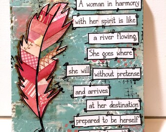 Feather Sign, Boho Feather, Colorful feather art, Mixed Media, Feather Wall Decor, Maya Angelou