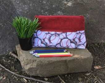 Pencil case, Pocket for pencils, Cosmetic Bag, Storage pouch, Baseball
