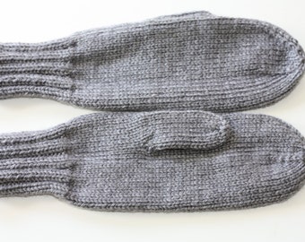 Knit Kids Mittens - Gray Mittens for Kids - Grey Kids Mittens on a String - Childrens Mittens with Cord - Kids Winter MIttens