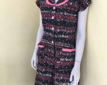 Early 1950's, Cotton Print, Black/Pink, Day Dress, by Alamo