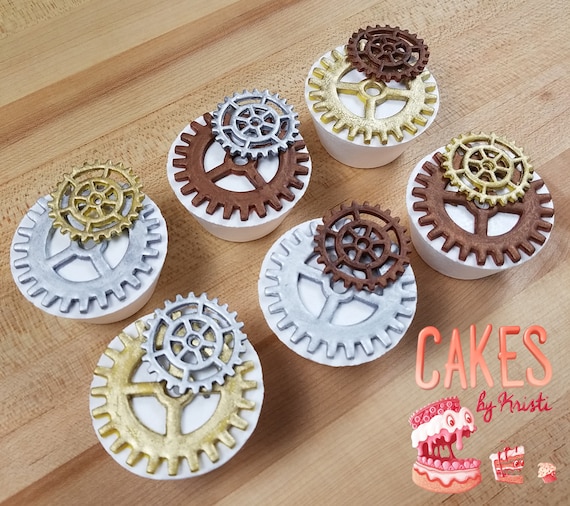 Fondant Steampunk Gear Cupcake Toppers (MADE TO ORDER)