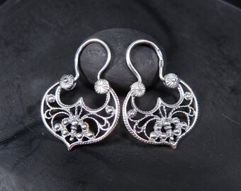 Filigree sterling silver earrings - Ornate silver hoop earrings - Sterling silver filigree earrings