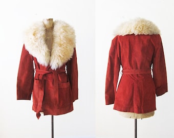 70s Fur Collar Coat - 1970s Suede and Shearling Wide Collar Jacket - Bohemian Jacket - Boho Fur Collar Jacket - Almost Famous