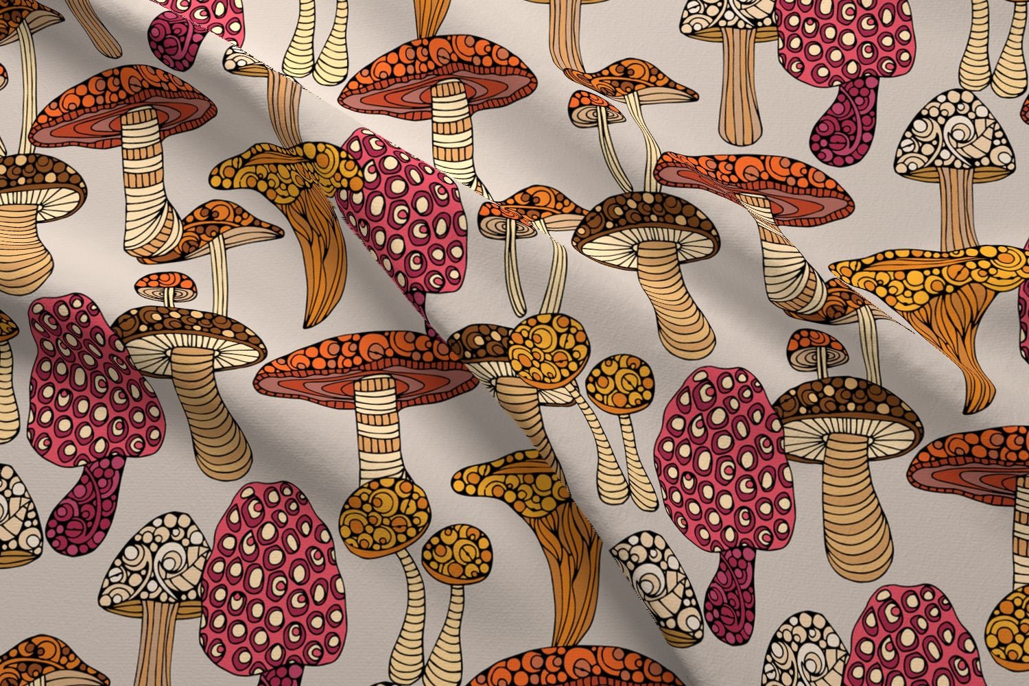 Woodland Mushroom Fabric Mushrooms Light Bk By