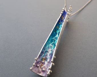 Cascade Pendant Silver Enamel Necklace, Enamel Pendant, Pendant for women, Blue Pendant, Contemporary Jewelry, Handmade Pendant, Enamel