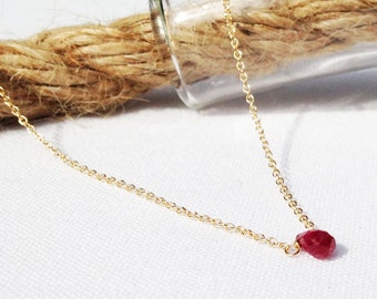 Gold Ruby Necklace - July Birthstone -Tiny Stone - Dainty Necklace - 14k Gold Filled - Ruby Necklace - Genuine Ruby - Simple Necklace
