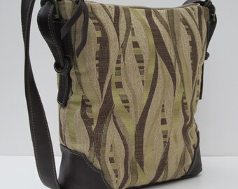 LARGE SHOULDER BAG by Elizabeth Z Mow Fabric with Leather Streaming Green Satchel