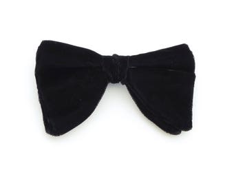 Black velvet clip-on bow tie, 1970's vintage