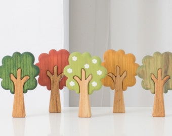 WALDORF Tree set Seasons Play set Learning Toys Wooden Tree Figurines Woodland tree set Puzzle Handcrafted Toys for toddlers Gift idea