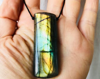 Large Labradorite Pendant on a Silk Cord Necklace.