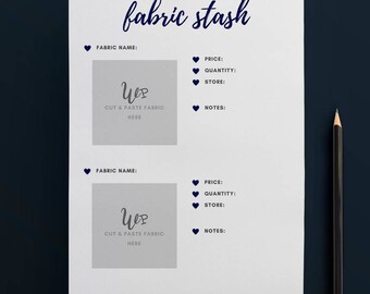 Printable Fabric Stash Organiser in NAVY (2 to Page) // Fabric Planner //Printable Planner // A4 Size //Paper // Instant Download